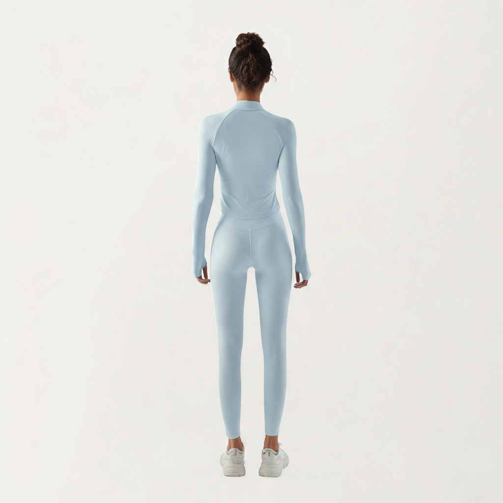 Anna-Kaci Active Women's Long Sleeve Ribbed Knit Half Zip Top with Curved Hem and Fitted Silhouette