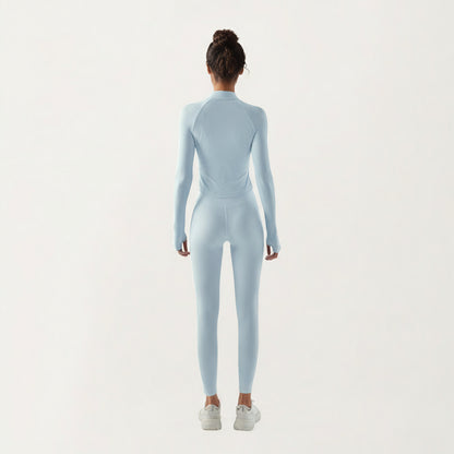 Anna-Kaci Active Women's Long Sleeve Ribbed Knit Half Zip Top with Curved Hem and Fitted Silhouette