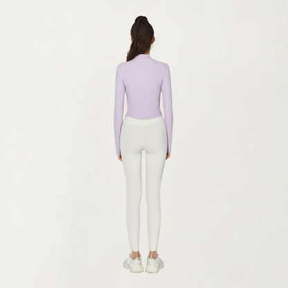 Anna-Kaci Active Women's Long Sleeve Ribbed Knit Half Zip Top with Curved Hem and Fitted Silhouette