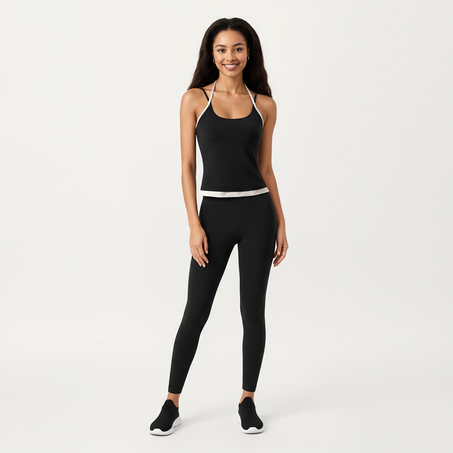 Anna-Kaci Active Women's Contrast Trim Halter Neck Cami Top with Fitted Silhouette and Scoop Neckline