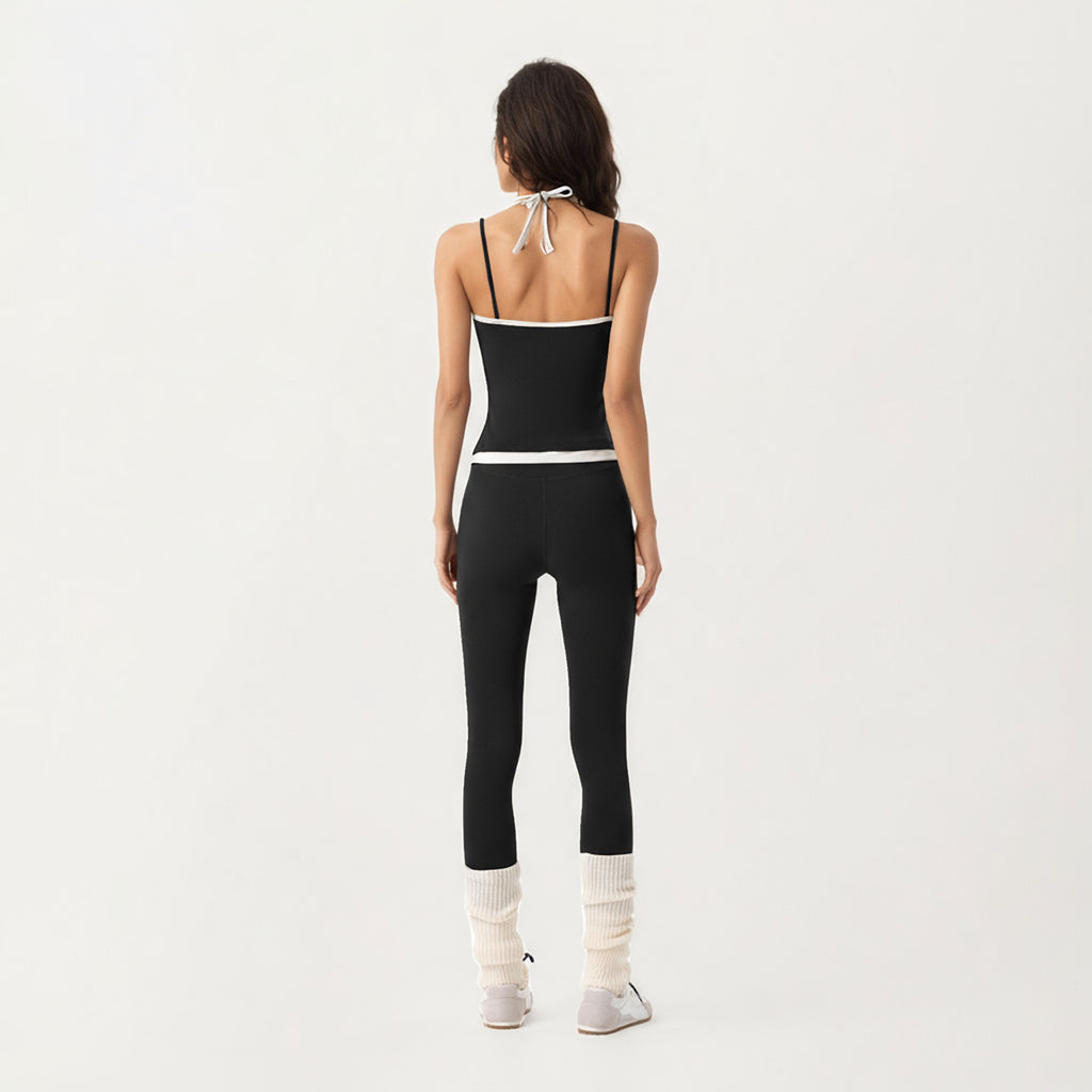 Anna-Kaci Active Women's Contrast Trim Halter Neck Cami Top with Fitted Silhouette and Scoop Neckline