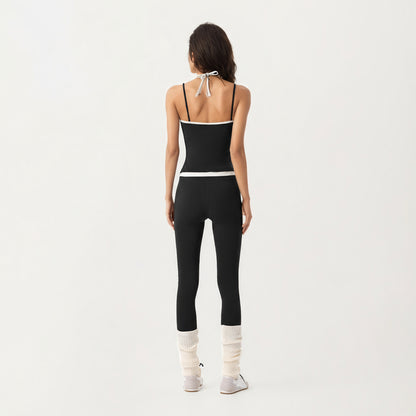 Anna-Kaci Active Women's Contrast Trim Halter Neck Cami Top with Fitted Silhouette and Scoop Neckline