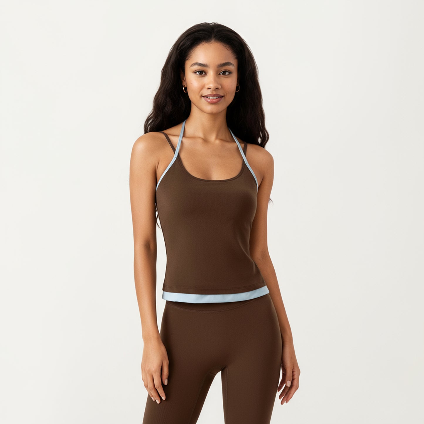 Anna-Kaci Active Women's Contrast Trim Halter Neck Cami Top with Fitted Silhouette and Scoop Neckline