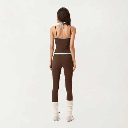 Anna-Kaci Active Women's Contrast Trim Halter Neck Cami Top with Fitted Silhouette and Scoop Neckline