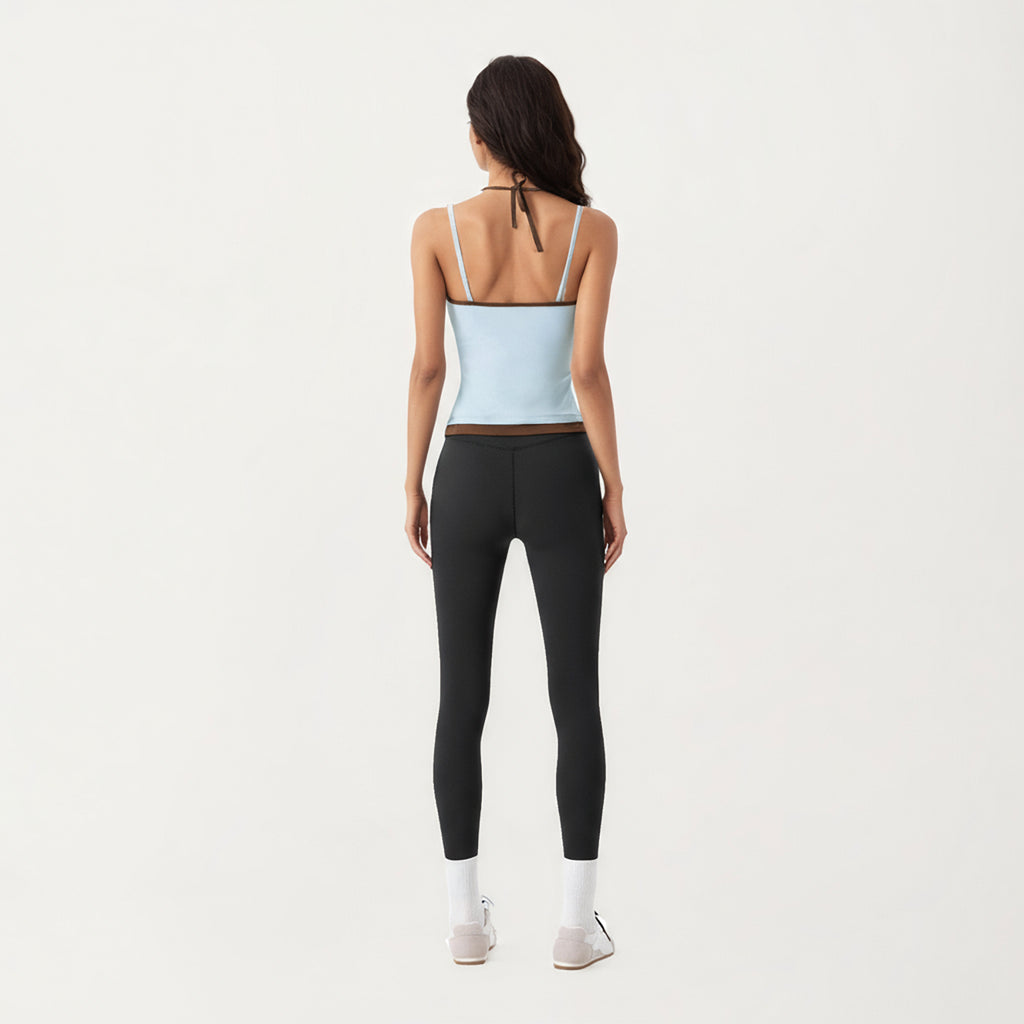 Anna-Kaci Active Women's Contrast Trim Halter Neck Cami Top with Fitted Silhouette and Scoop Neckline