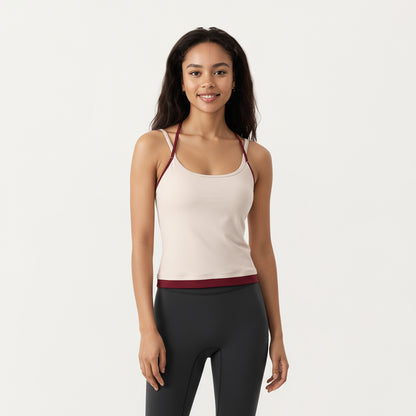 Anna-Kaci Active Women's Contrast Trim Halter Neck Cami Top with Fitted Silhouette and Scoop Neckline