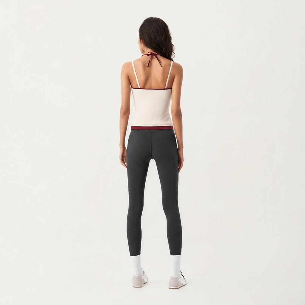 Anna-Kaci Active Women's Contrast Trim Halter Neck Cami Top with Fitted Silhouette and Scoop Neckline