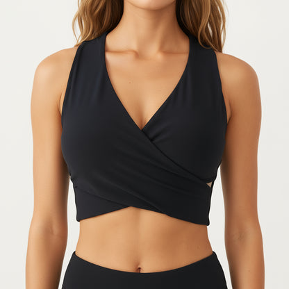 Anna-Kaci Active Women's Sleeveless Wrap Front Crop Top with Deep V-Neckline and Twisted Hem Detail