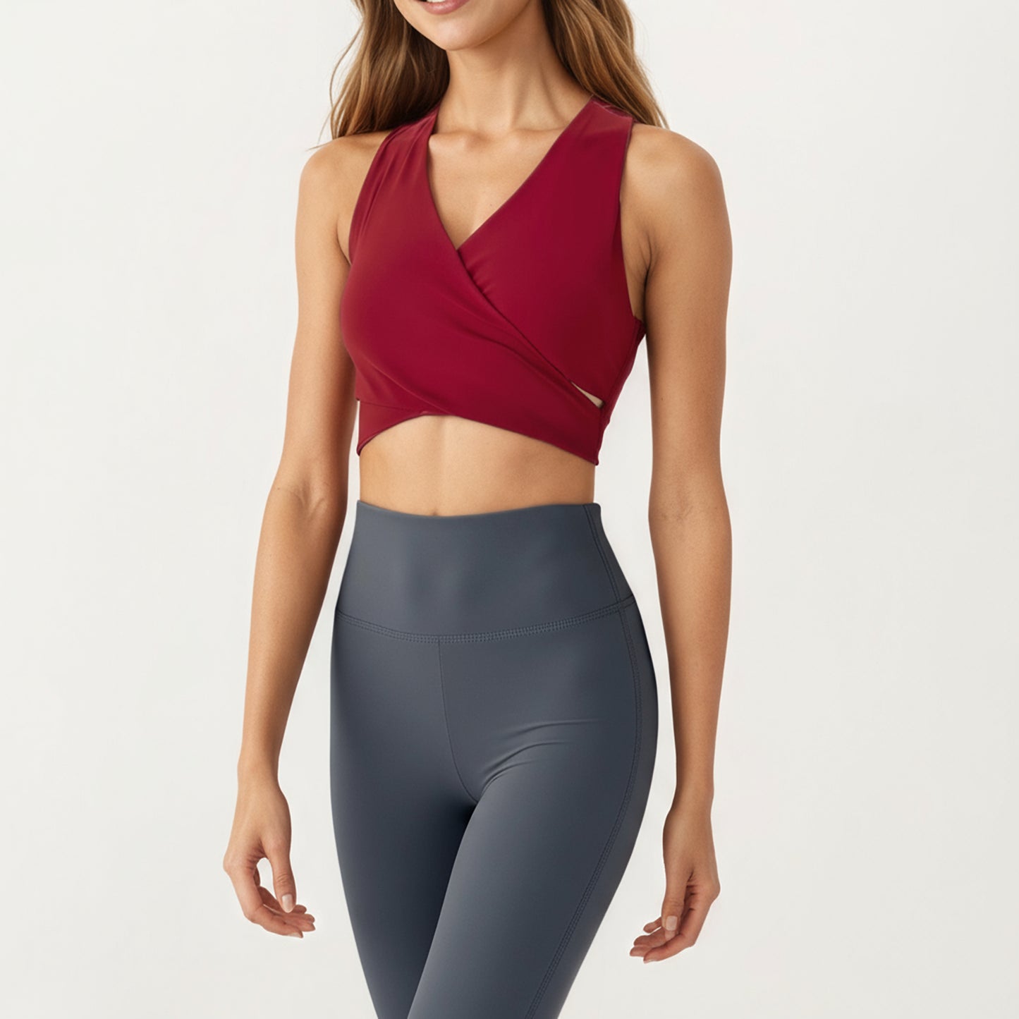 Anna-Kaci Active Women's Sleeveless Wrap Front Crop Top with Deep V-Neckline and Twisted Hem Detail