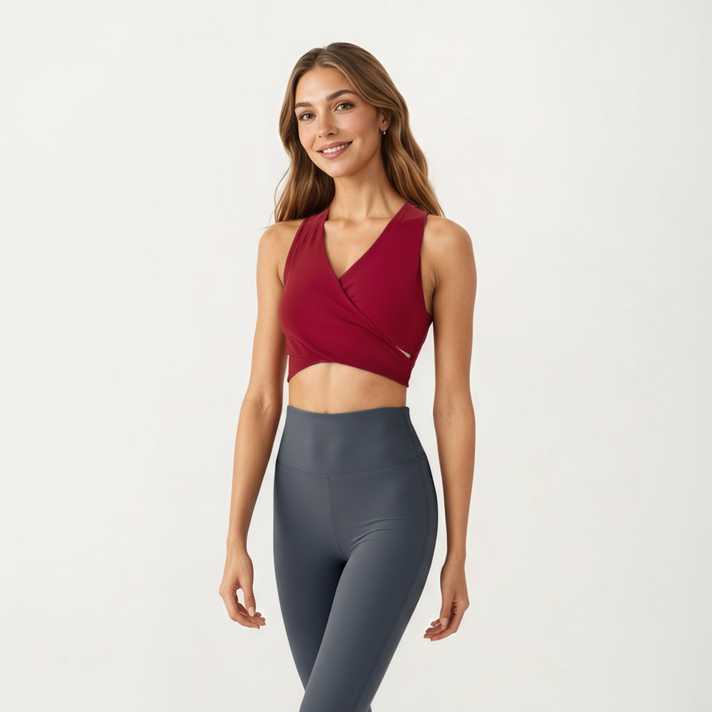 Anna-Kaci Active Women's Sleeveless Wrap Front Crop Top with Deep V-Neckline and Twisted Hem Detail