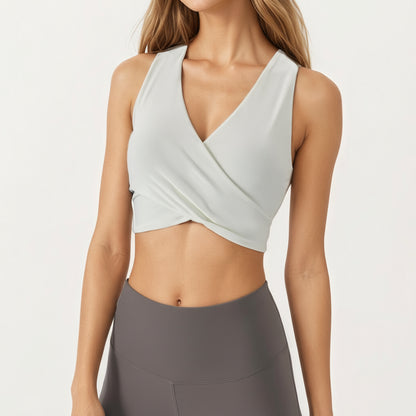 Anna-Kaci Active Women's Sleeveless Wrap Front Crop Top with Deep V-Neckline and Twisted Hem Detail