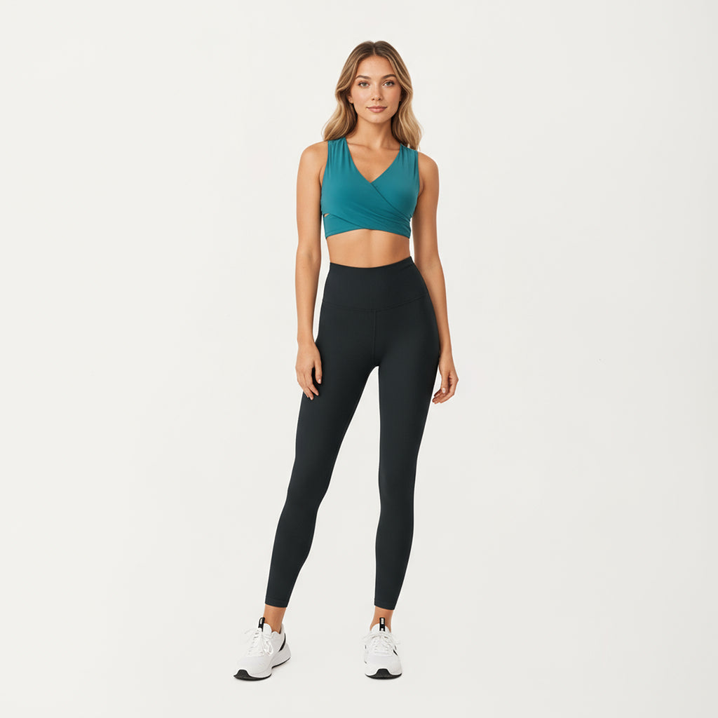Anna-Kaci Active Women's Sleeveless Wrap Front Crop Top with Deep V-Neckline and Twisted Hem Detail
