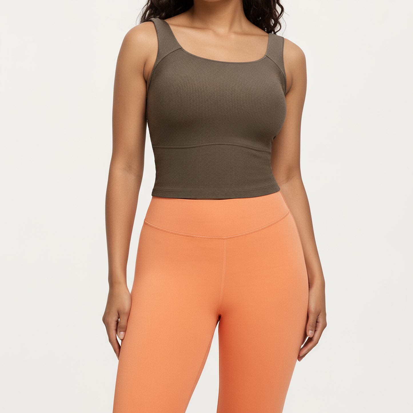 Anna-Kaci Active Women's Ribbed Square Neck Tank Top with Wide Straps and Fitted Stretch Design