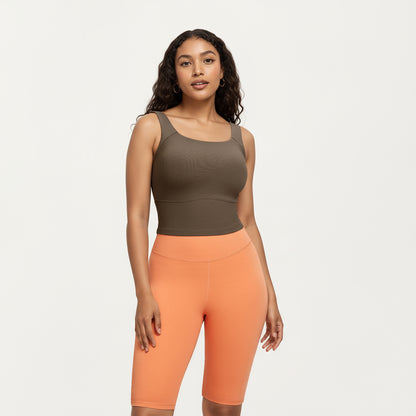 Anna-Kaci Active Women's Ribbed Square Neck Tank Top with Wide Straps and Fitted Stretch Design