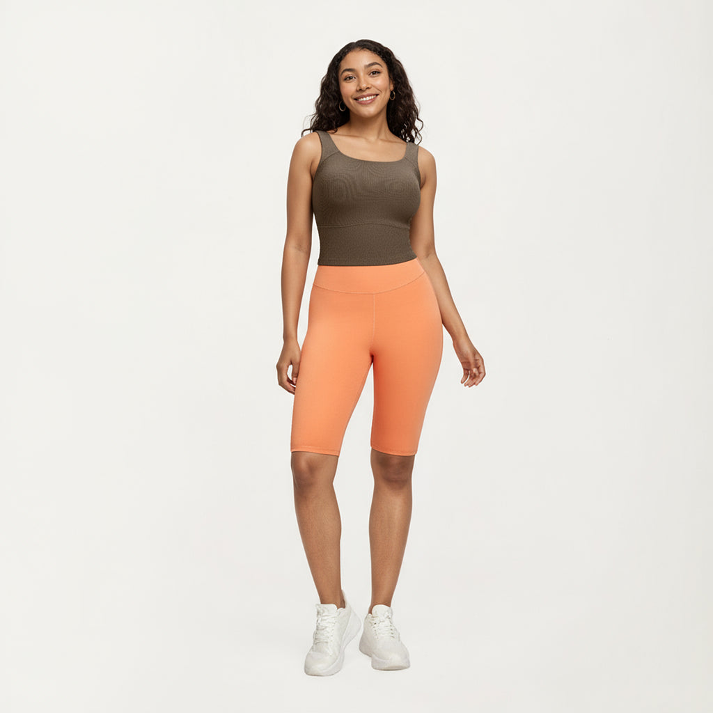 Anna-Kaci Active Women's Ribbed Square Neck Tank Top with Wide Straps and Fitted Stretch Design