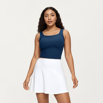 Anna-Kaci Active Women's Ribbed Square Neck Tank Top with Wide Straps and Fitted Stretch Design