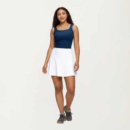 Anna-Kaci Active Women's Ribbed Square Neck Tank Top with Wide Straps and Fitted Stretch Design