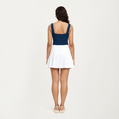 Anna-Kaci Active Women's Ribbed Square Neck Tank Top with Wide Straps and Fitted Stretch Design