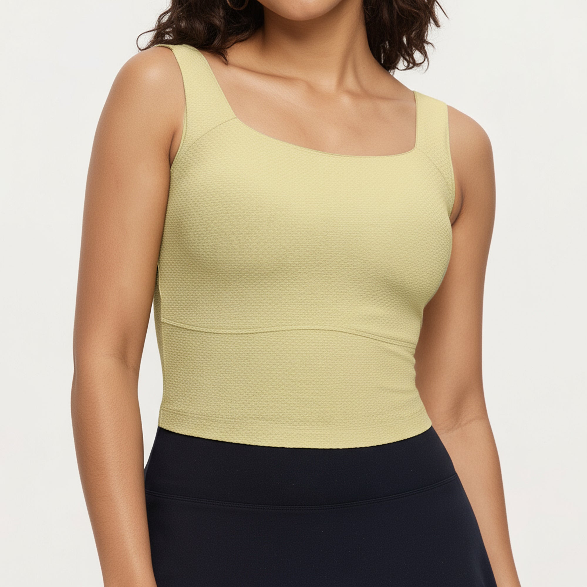 Anna-Kaci Active Women's Ribbed Square Neck Tank Top with Wide Straps and Fitted Stretch Design