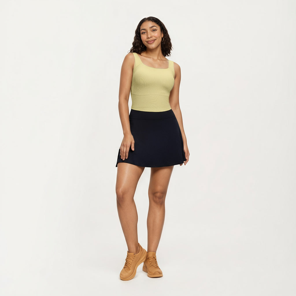 Anna-Kaci Active Women's Ribbed Square Neck Tank Top with Wide Straps and Fitted Stretch Design