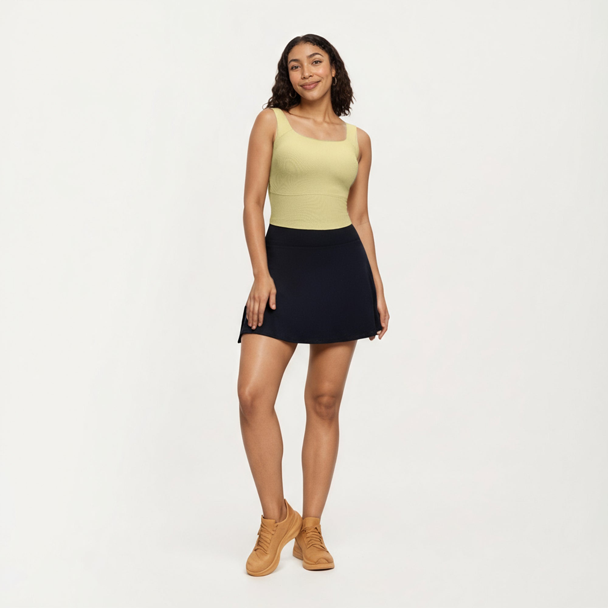 Anna-Kaci Active Women's Ribbed Square Neck Tank Top with Wide Straps and Fitted Stretch Design