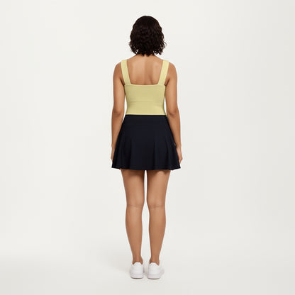 Anna-Kaci Active Women's Ribbed Square Neck Tank Top with Wide Straps and Fitted Stretch Design