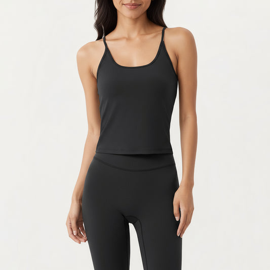 Anna-Kaci Active Women's Spaghetti Strap Scoop Neck Cami Top with Fitted Stretch Fabric and Minimalist Design