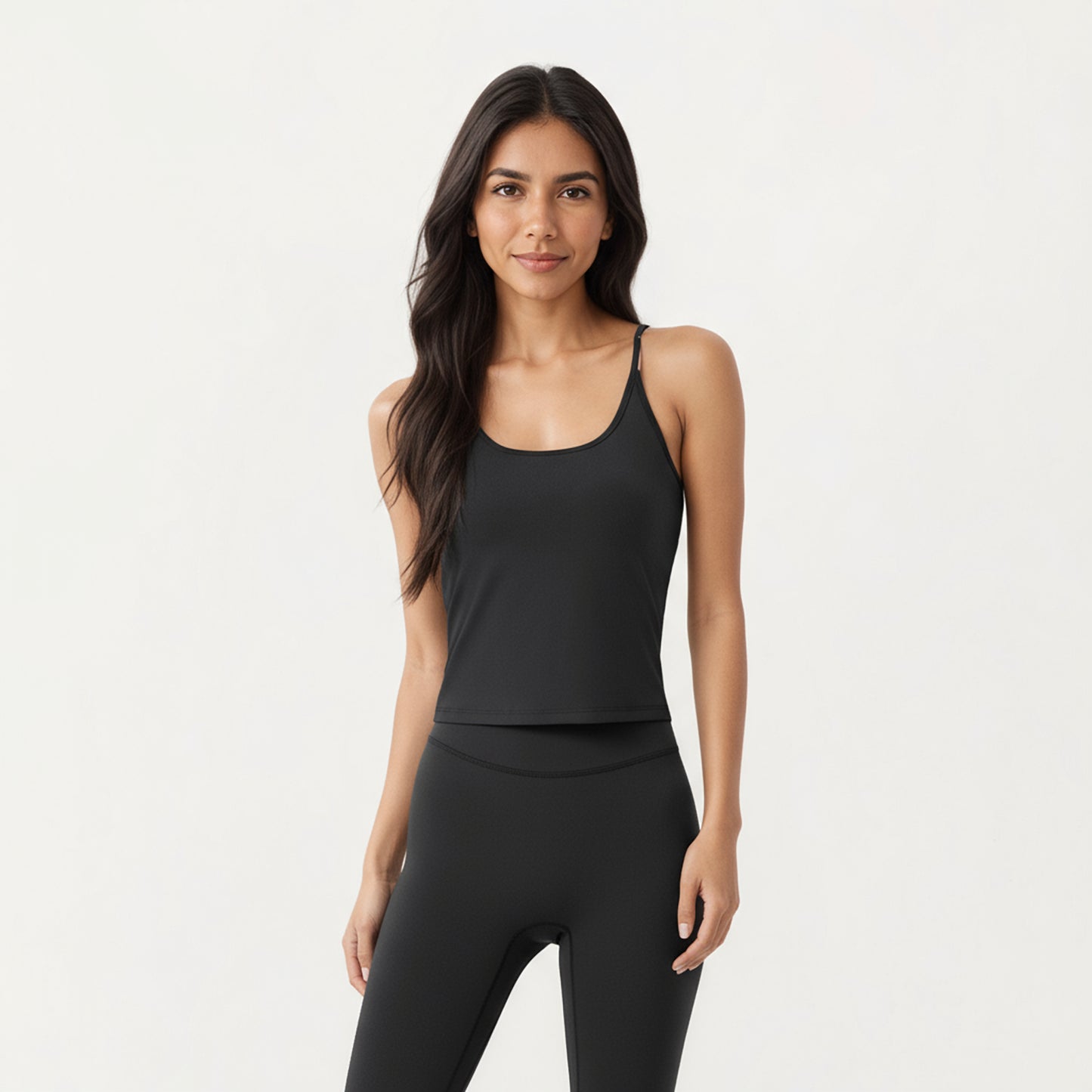 Anna-Kaci Active Women's Spaghetti Strap Scoop Neck Cami Top with Fitted Stretch Fabric and Minimalist Design