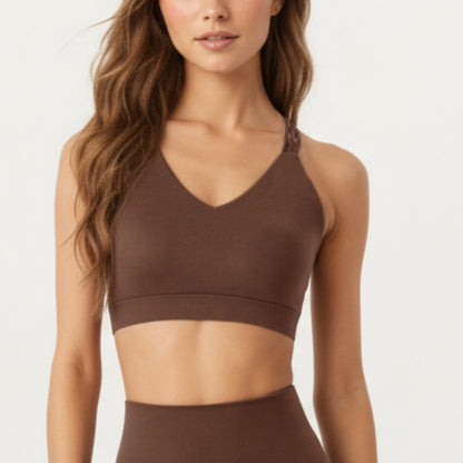 Anna-Kaci Active Women's Double Strap V-Neck Sports Bra with Smooth Stretch Fabric and Supportive Band