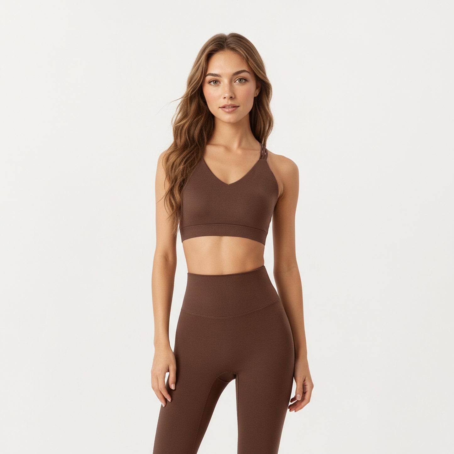 Anna-Kaci Active Women's Double Strap V-Neck Sports Bra with Smooth Stretch Fabric and Supportive Band