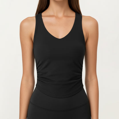 Anna-Kaci Active Women's V-Neck Ruched Side Tank Top with Fitted Stretch Fabric and Sleek Contoured Silhouette