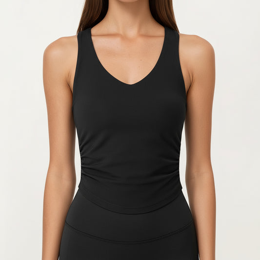 Anna-Kaci Active Women's V-Neck Ruched Side Tank Top with Fitted Stretch Fabric and Sleek Contoured Silhouette