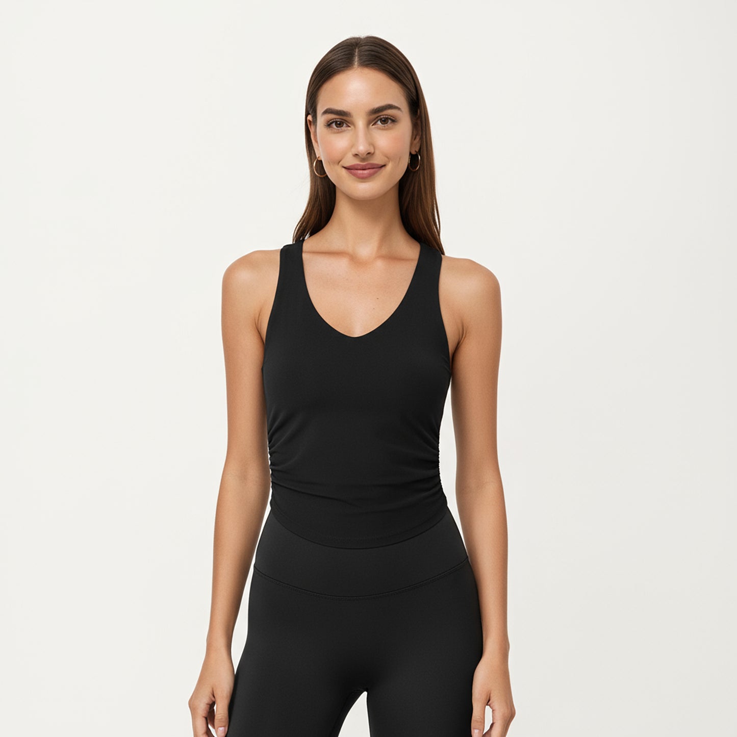 Anna-Kaci Active Women's V-Neck Ruched Side Tank Top with Fitted Stretch Fabric and Sleek Contoured Silhouette