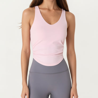 Anna-Kaci Active Women's V-Neck Ruched Side Tank Top with Fitted Stretch Fabric and Sleek Contoured Silhouette