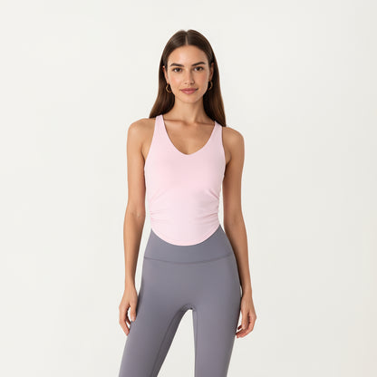 Anna-Kaci Active Women's V-Neck Ruched Side Tank Top with Fitted Stretch Fabric and Sleek Contoured Silhouette