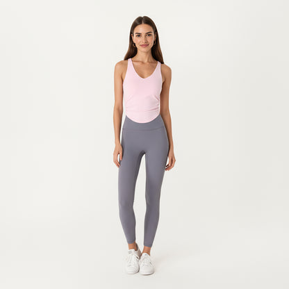 Anna-Kaci Active Women's V-Neck Ruched Side Tank Top with Fitted Stretch Fabric and Sleek Contoured Silhouette