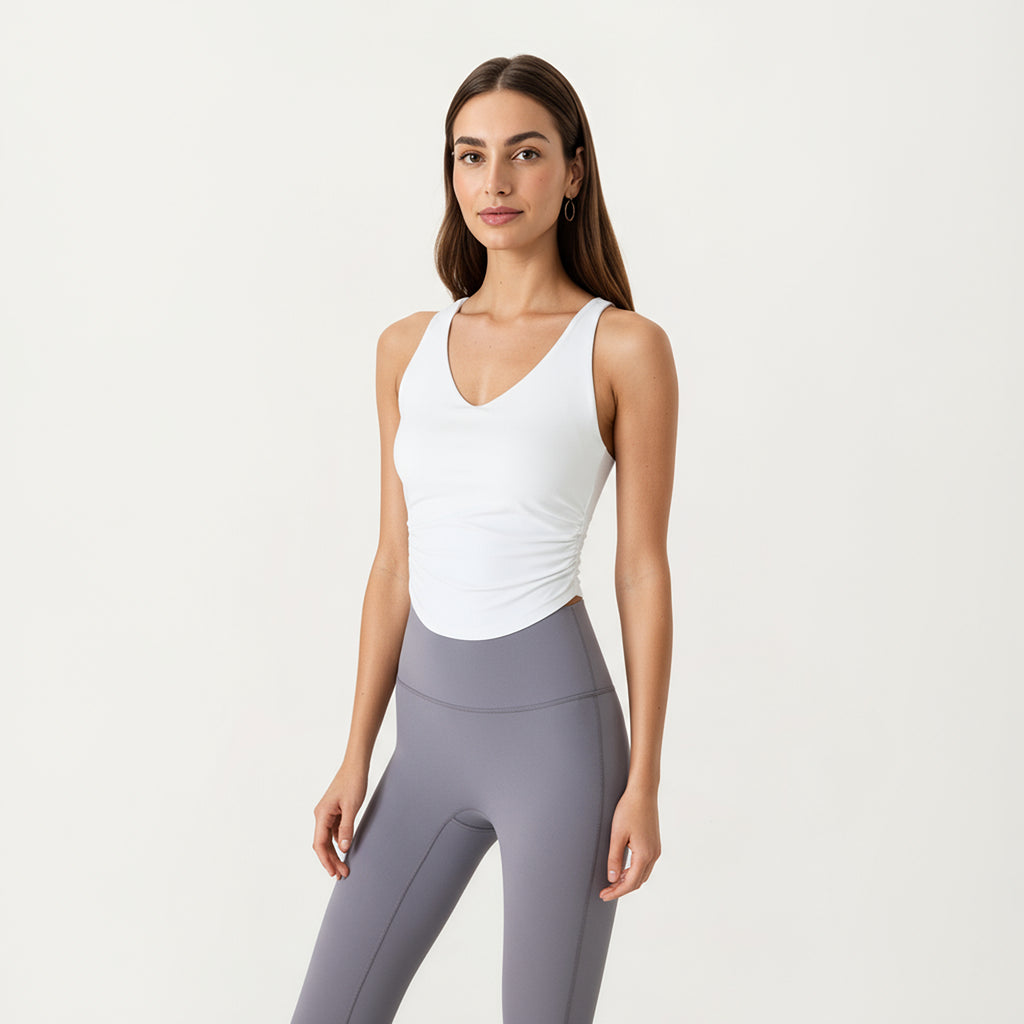 Anna-Kaci Active Women's V-Neck Ruched Side Tank Top with Fitted Stretch Fabric and Sleek Contoured Silhouette