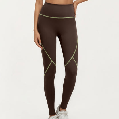 Anna-Kaci Active Women's High Waist Leggings with Contrast Seam Detailing and Stretch Compression Fit