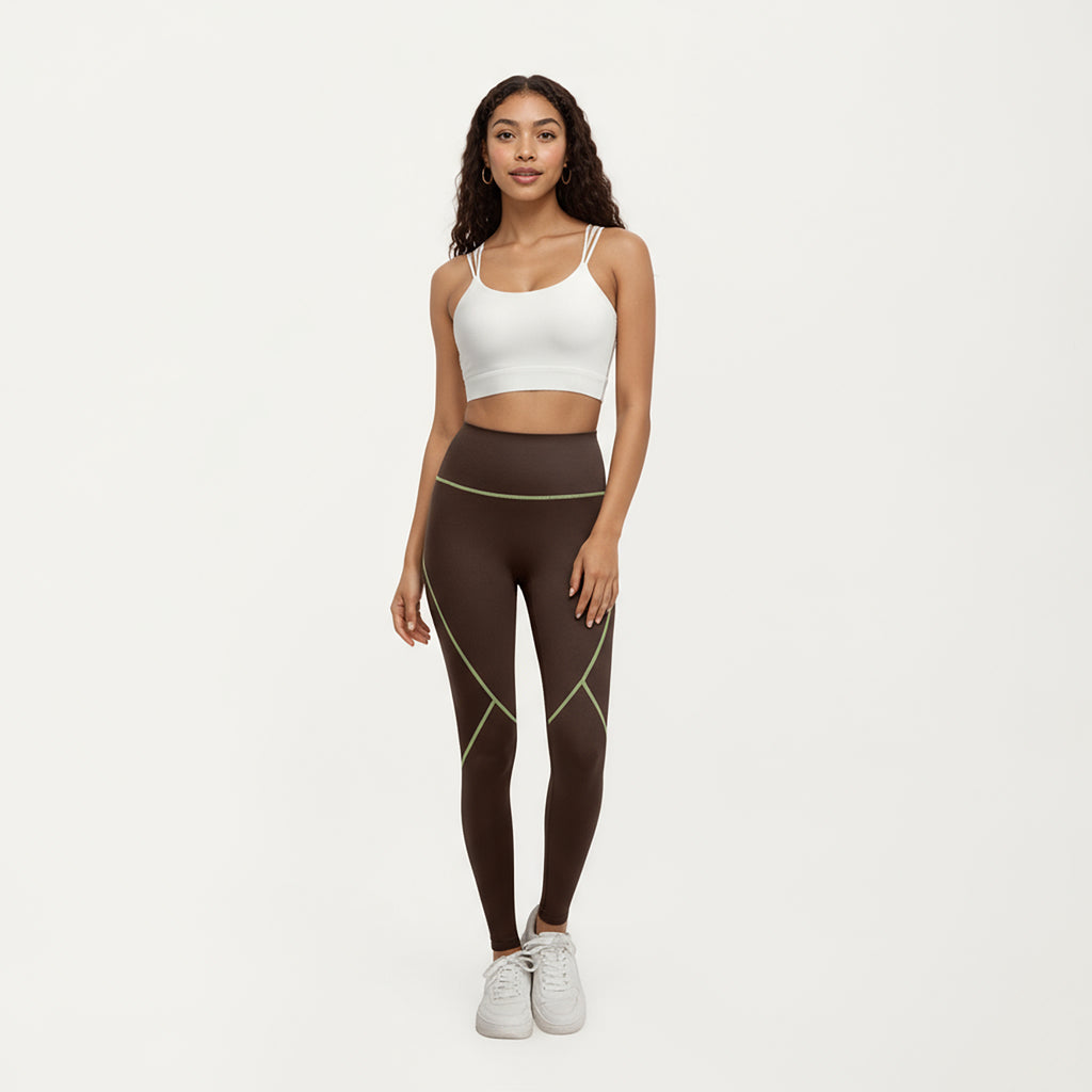Anna-Kaci Active Women's High Waist Leggings with Contrast Seam Detailing and Stretch Compression Fit