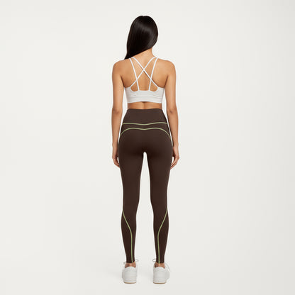 Anna-Kaci Active Women's High Waist Leggings with Contrast Seam Detailing and Stretch Compression Fit