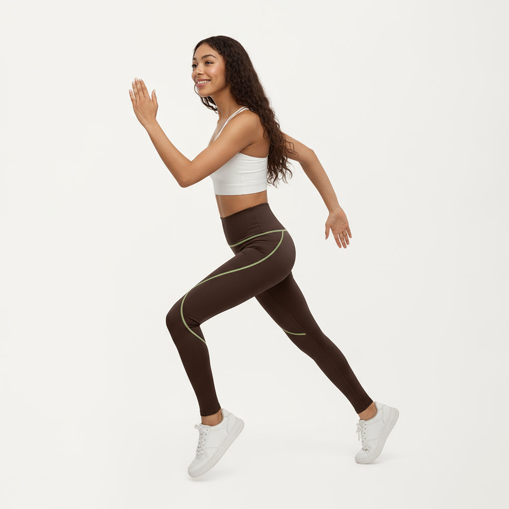 Anna-Kaci Active Women's High Waist Leggings with Contrast Seam Detailing and Stretch Compression Fit