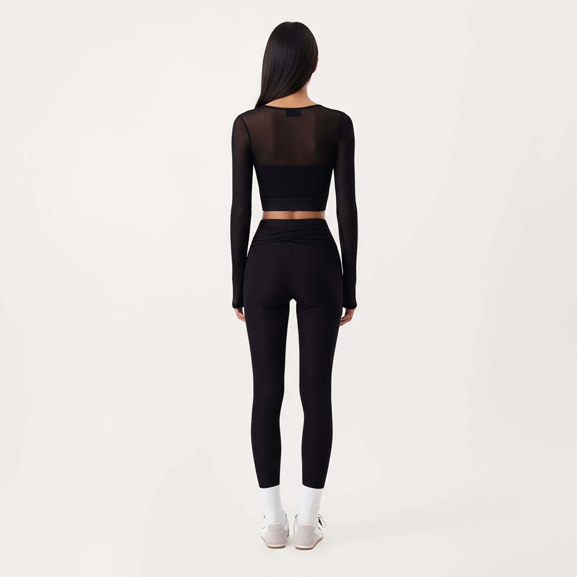 Anna-Kaci Active Women's Ribbed Knit High Waist Leggings with Wrap Tie Waistband and Contrast Cuffed Hem