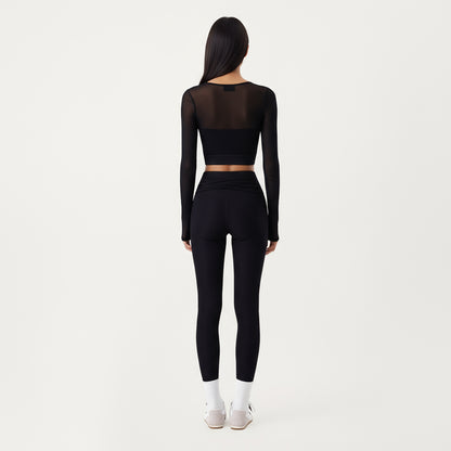 Anna-Kaci Active Women's Ribbed Knit High Waist Leggings with Wrap Tie Waistband and Contrast Cuffed Hem