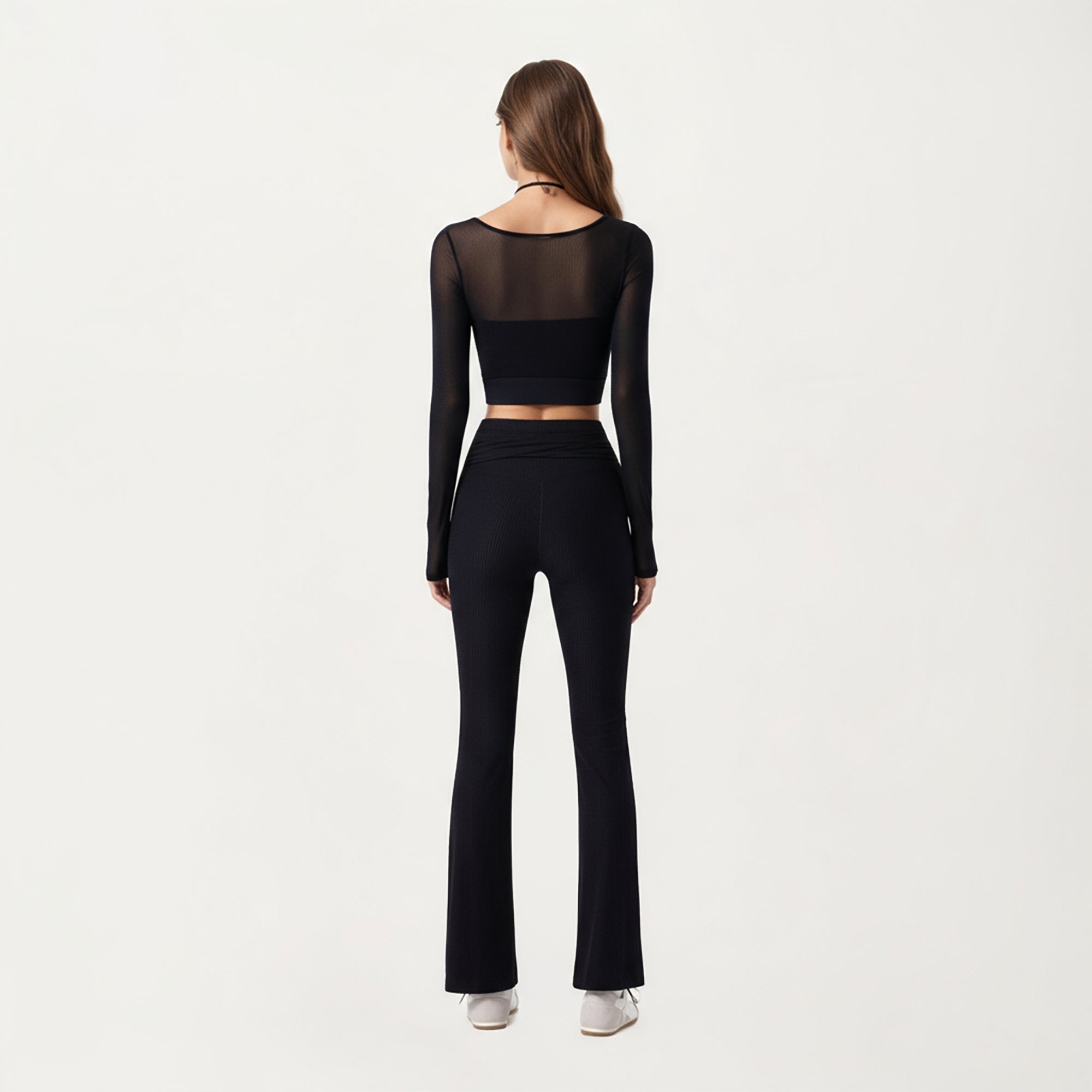 Anna-Kaci Active Women's Ribbed Knit Flare Pants with Wrap Tie Waistband and High Waist Silhouette