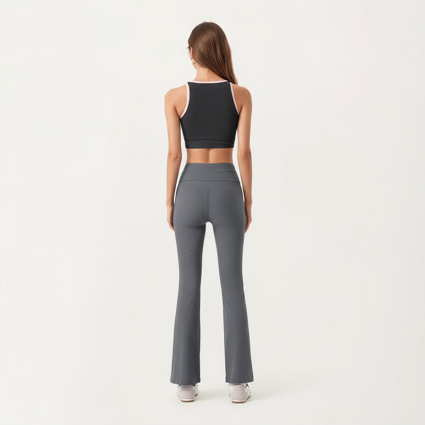 Anna-Kaci Active Women's Ribbed Knit Flare Pants with Wrap Tie Waistband and High Waist Silhouette