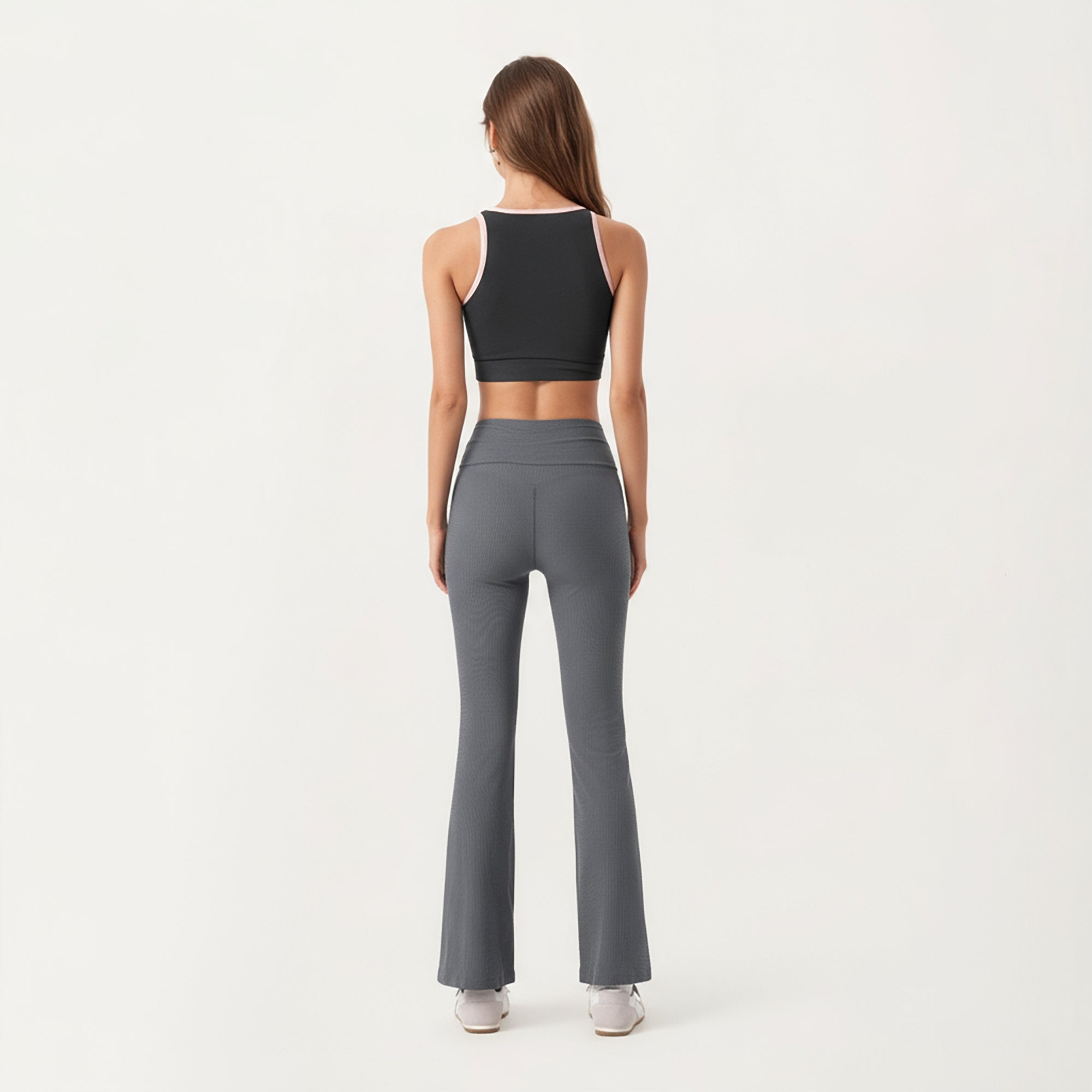 Anna-Kaci Active Women's Ribbed Knit Flare Pants with Wrap Tie Waistband and High Waist Silhouette