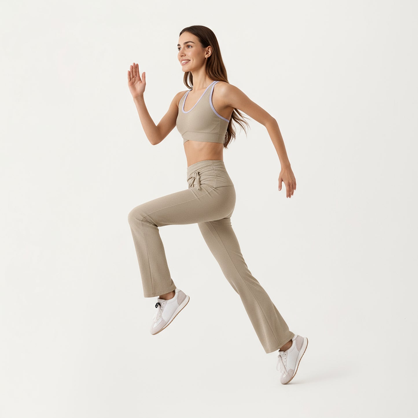 Anna-Kaci Active Women's Ribbed Knit Flare Pants with Wrap Tie Waistband and High Waist Silhouette