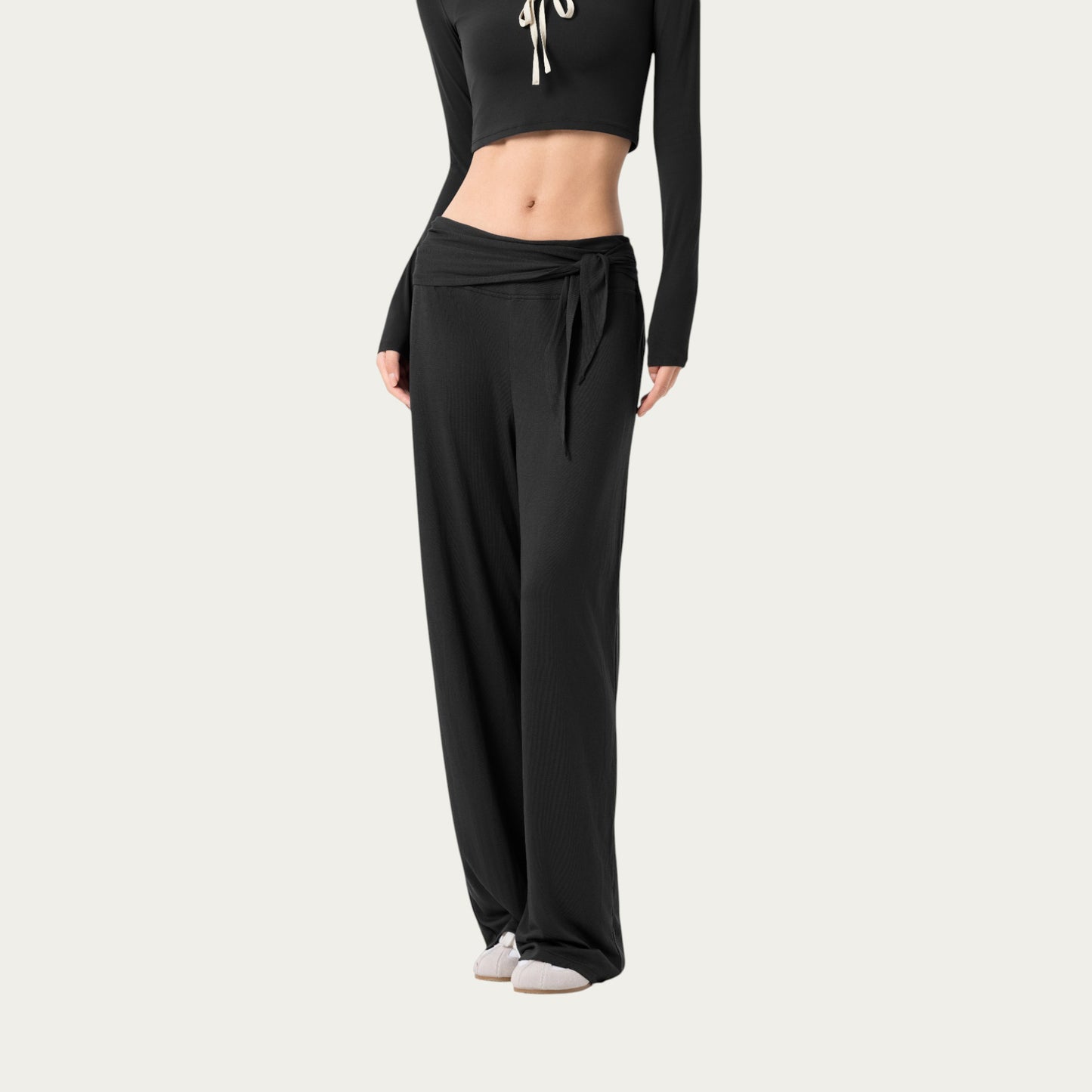 Anna-Kaci Active Women's Wide Leg Lounge Pants with Wrap Tie Waistband and Relaxed High Waist Fit