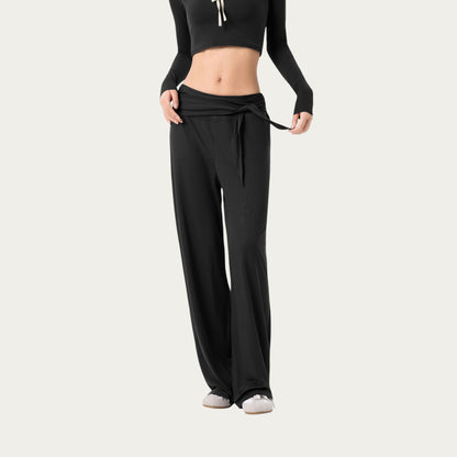 Anna-Kaci Active Women's Wide Leg Lounge Pants with Wrap Tie Waistband and Relaxed High Waist Fit