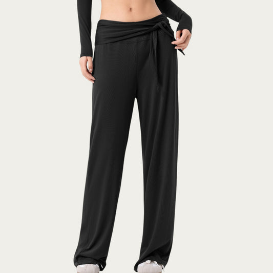 Anna-Kaci Active Women's Wide Leg Lounge Pants with Wrap Tie Waistband and Relaxed High Waist Fit
